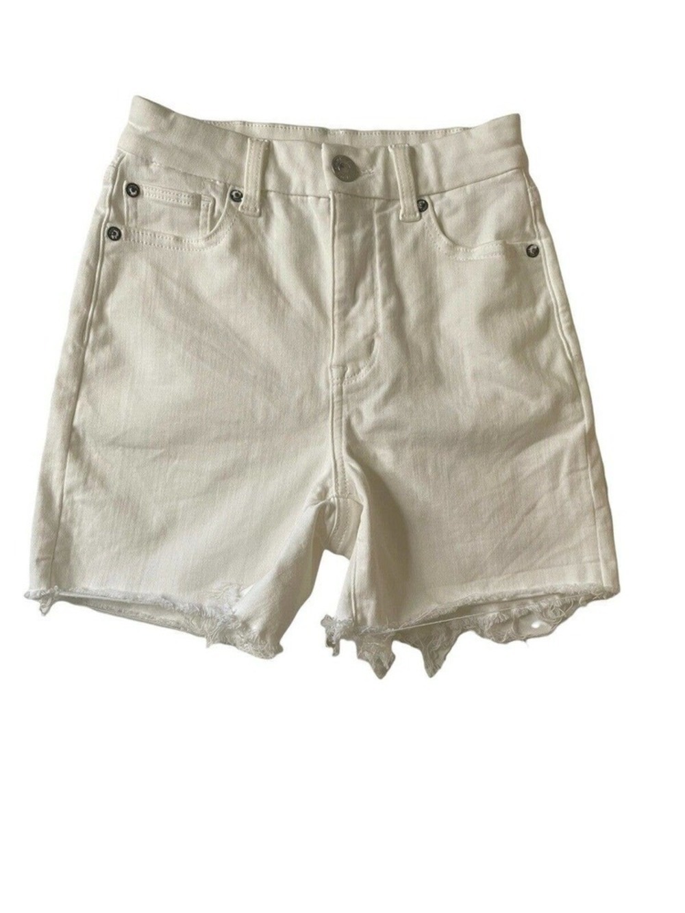 American Eagle Curvy Hi Rise Shortie Stretch Raw Hem White Shorts Size 0